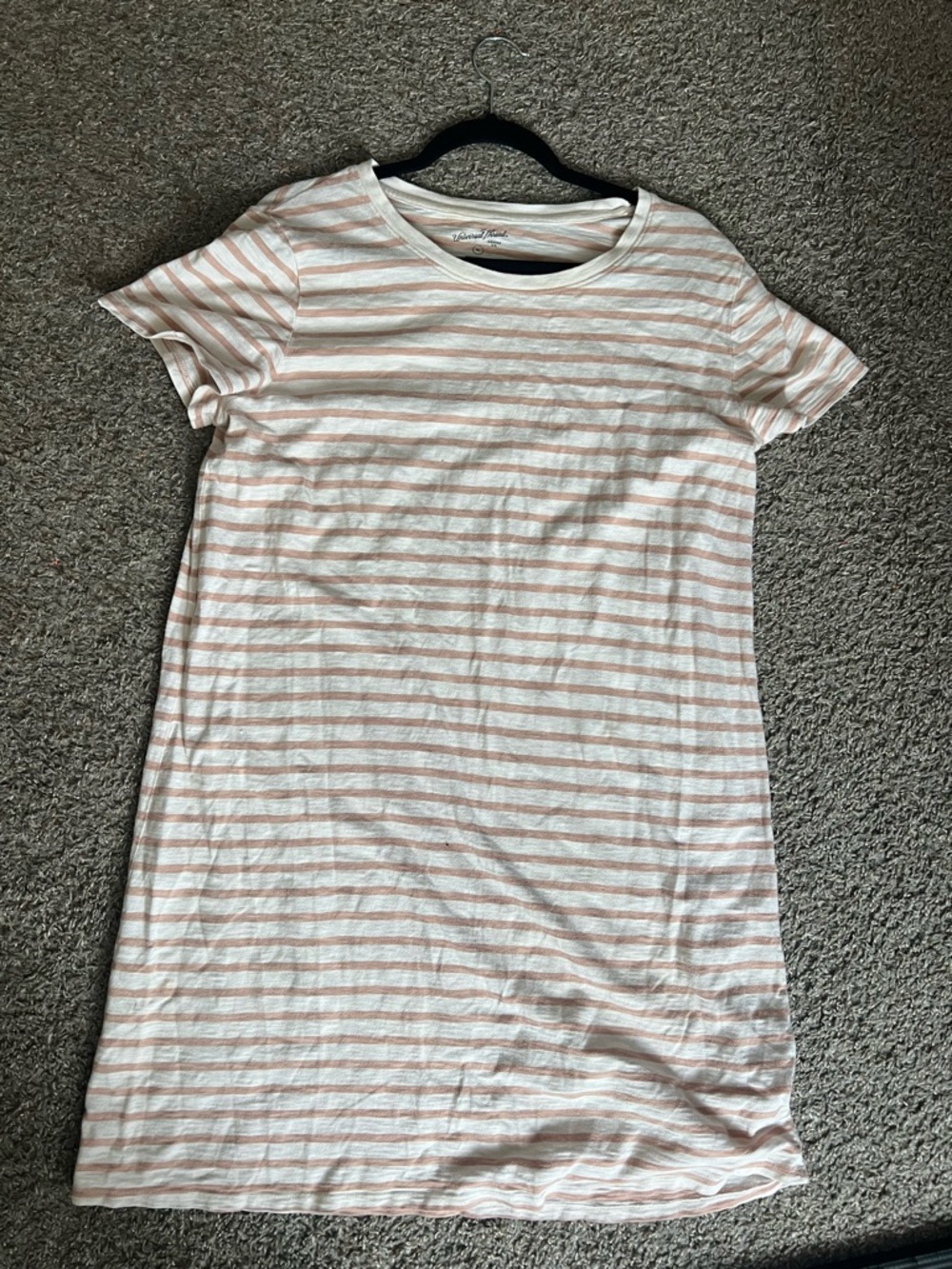 Striped Short Sleeve Tee Dress in White and Light Pink